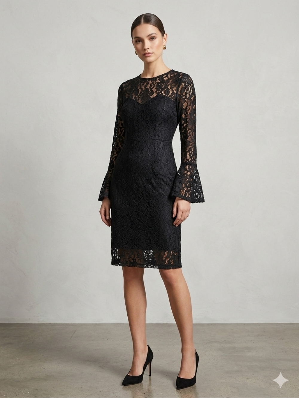 Wildfire Black Floral Lace Bell Sleeve Mini Dress XL Whimsigoth Dark Fairy Goth